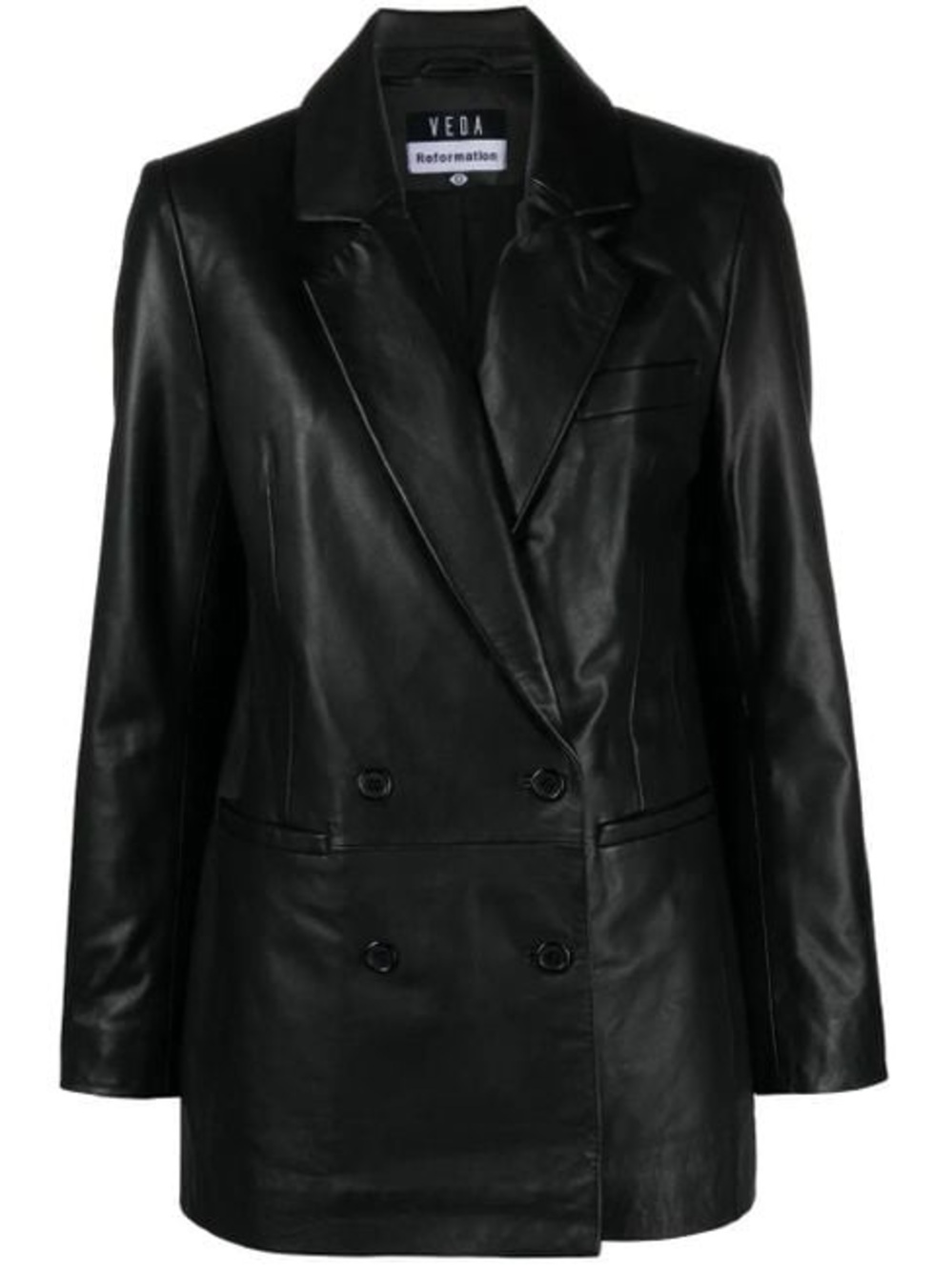Reformation Veda Dalia Lamb Leather Black Double-Breasted Blazer Size L
